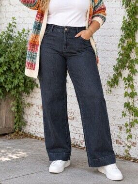 DC Pennington's Plus Size 18 TALL: Dark Wash Straight Leg Curvy Fit Denim